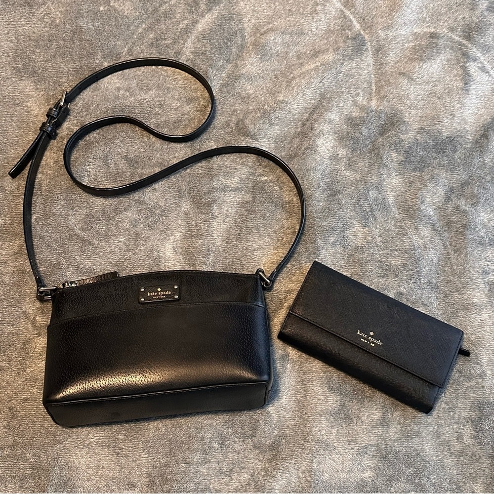 Kate Spade Black Leather Grove Street Millie Purse Crossbody Bag + Wallet